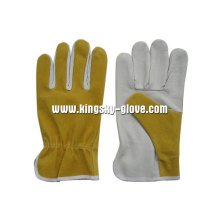 Cerdo de la piel de cerdo Thumb Driving Work Glove-9513